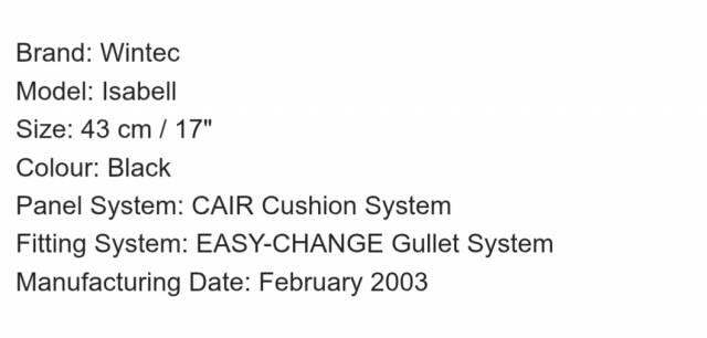 Sella da dressage Wintec  17" - 2003