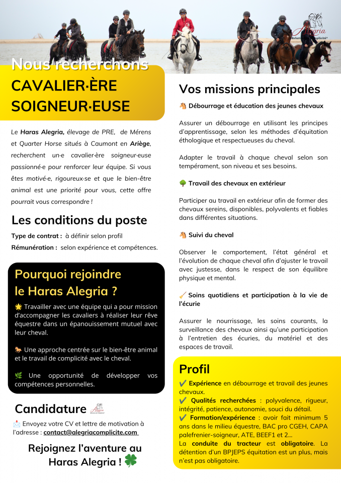 Cavaliere, Altro - Altro contratto Tempo pieno - Ari&egrave;ge Francia