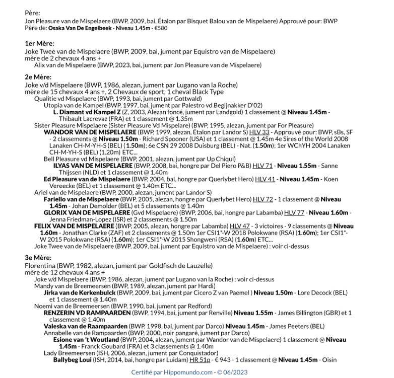 Cavalla BWP Cavallo da Sangue Belgio In vendita 2023 Baio ,  JON PLEASURE VAN DE MISPELAERE